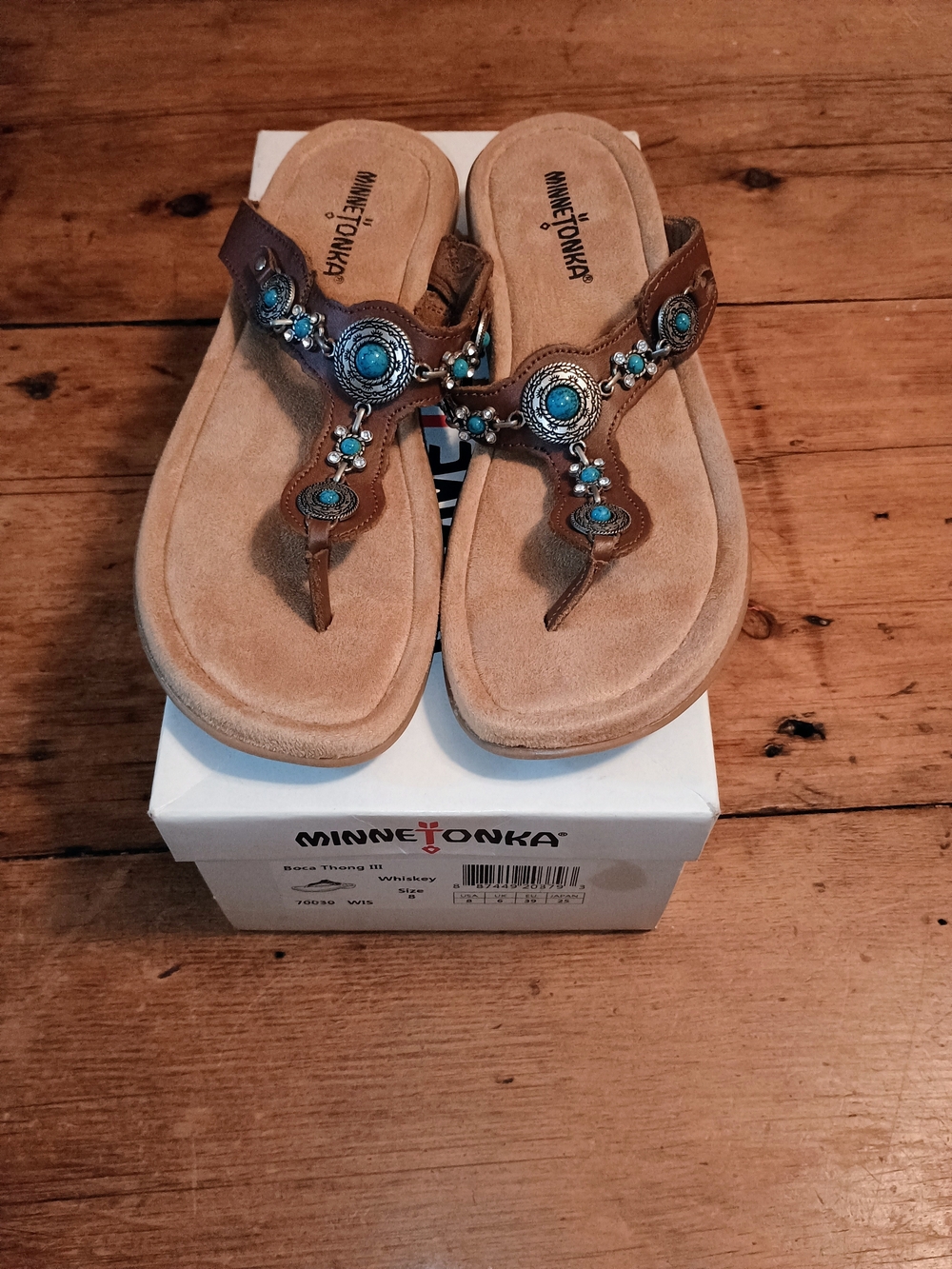 Minnetonka Brown Sandal with Turquoise Embellishments